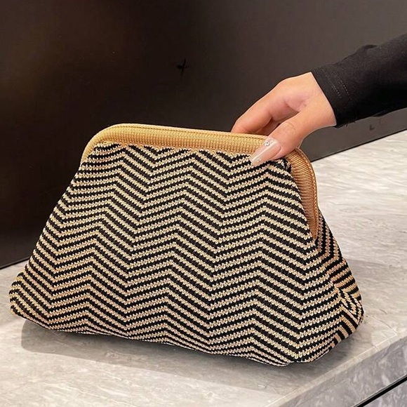 Handbags - Chevron Pattern Clutch in Black and Tan